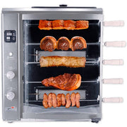Brazilian Flame - Gas Rotisserie Brazilian Grill, 5 Skewer Unit, Upper Tray INCLUDED - Silver-United Backyard