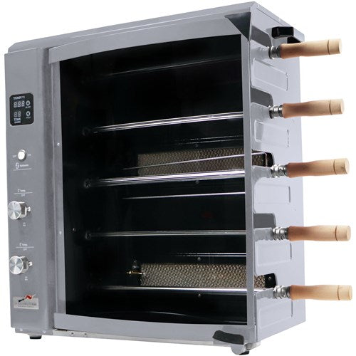 Brazilian Flame - Gas Rotisserie Brazilian Grill, 5 Skewer Unit, Upper Tray INCLUDED - Silver-United Backyard
