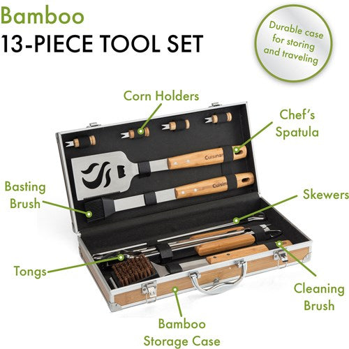 Cuisinart Grill - 13 Pc Bamboo BBQ Grilling Tool Set w/Storage Case-United Backyard