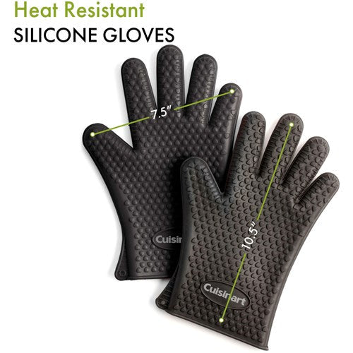 Cuisinart Grill - 2 Pc Heat Resistant Silicone Gloves, Resistant to 425 F, Ambidextrous - Black-United Backyard