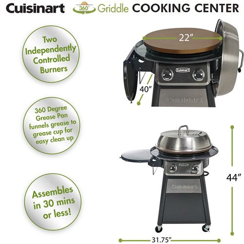 Cuisinart Grill - 22" Deluxe Griddle Cooking Center, 380 Sq. Inches of Cooking Space - Black/Stainless-United Backyard