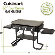 Cuisinart Grill - 36" 4 Burner Gas Griddle, 760 sq inches, Removeable Side Tables - Black-United Backyard