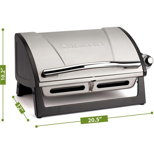 Cuisinart Grill - Grillster Portable Gas Grill, 16" Diameter, Enameled Grate, Hinged Lid - Stainless-United Backyard