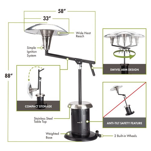 Cuisinart Grill - Perfect Position Propane Patio Heater, Swivel Design - Stainless-United Backyard