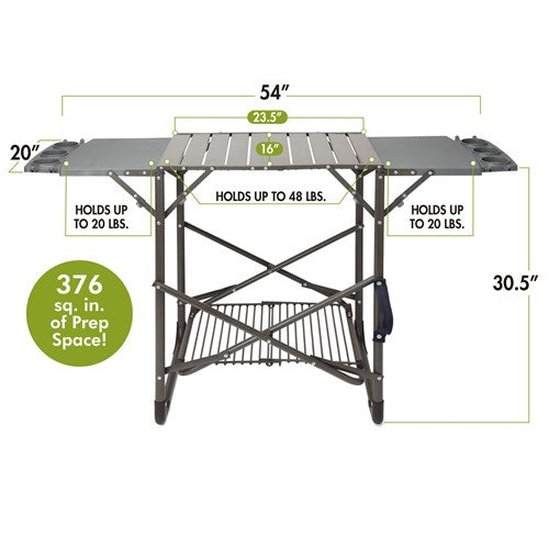 Cuisinart Grill - Take Along Grill Stand, Fold Flat, 2 Side Trays Incl 8 Tool Hooks - Black-United Backyard