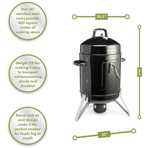 Cuisinart Grill - Vertical 16" Charcoal Smoker, Vents in Lid - Black-United Backyard