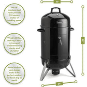 Cuisinart Grill - Vertical 18" Charcoal Smoker, Vents in Lid - Black-United Backyard