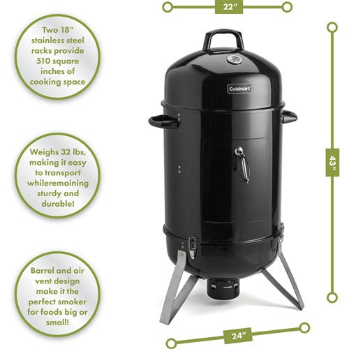 Cuisinart Grill - Vertical 18" Charcoal Smoker, Vents in Lid - Black-United Backyard