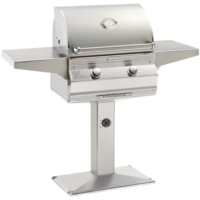 Fire Magic - 24-Inch Choice Multi-User Freestanding Liquid Propane Gas Grill with Analog Thermometer On Patio Post-United Backyard