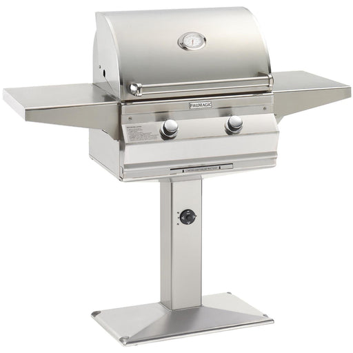 Fire Magic - 24-Inch Choice Multi-User Freestanding Natural Gas Grill with Analog Thermometer On Patio Post-United Backyard