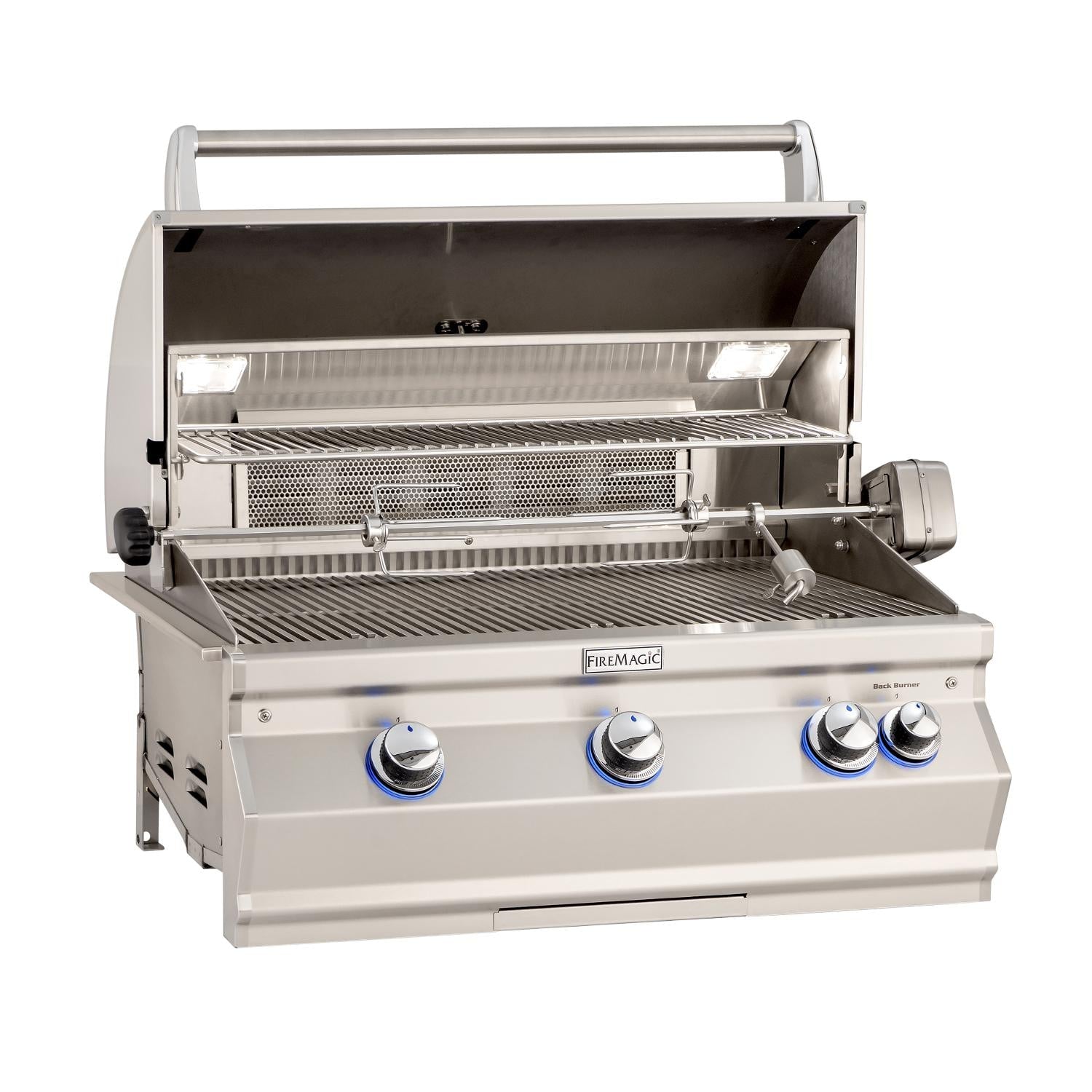 Fire Magic - 30" Built-In Grill With Rotisserie And Analog Thermometer in Stainless Steel - Natural Gas-United Backyard