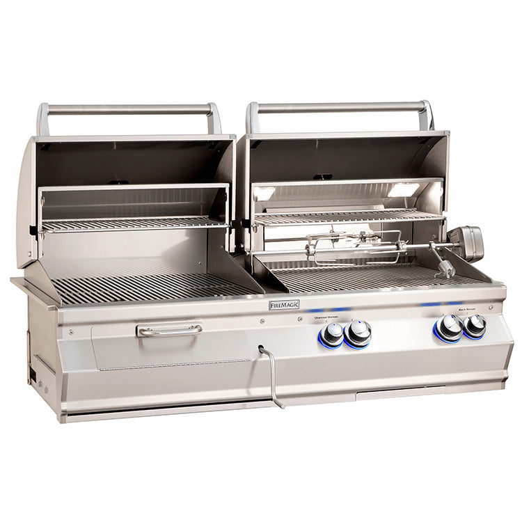 Fire Magic- 46" Aurora Built-In Grill with Analog Thermometer - Natural Gas & Charcoal Combo-United Backyard