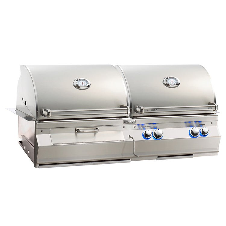 Fire Magic- 46" Aurora Built-In Grill with Analog Thermometer - Natural Gas & Charcoal Combo-United Backyard