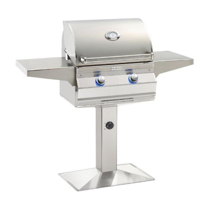 Fire Magic - Aurora 24 Inch Patio Post Mount Gas Grill with Analog Thermometer, Liquid Propane, Cast Stainless Steel "E"-United Backyard