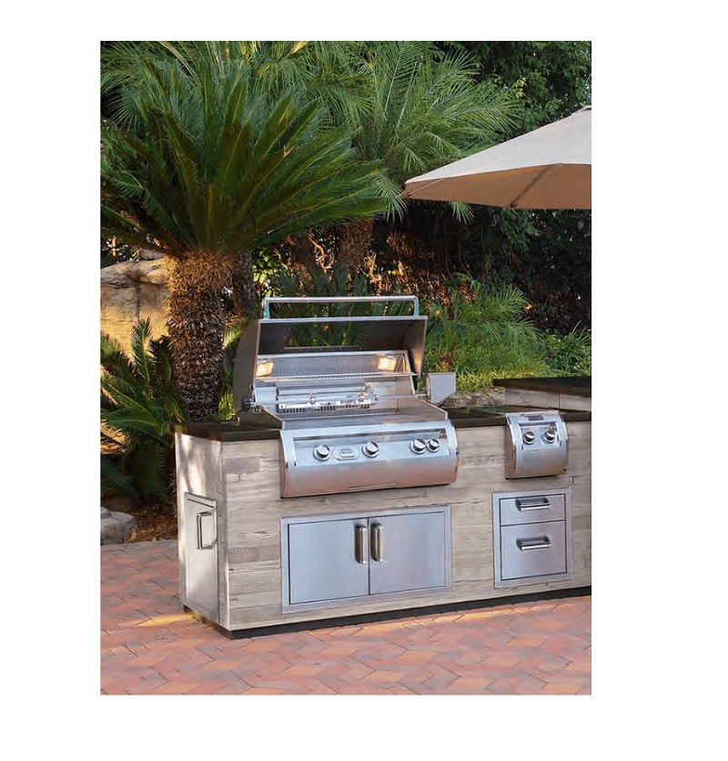 Fire Magic - Silver Pine L-Shaped Reclaimed Wood Island System with Kegerator Cutout-United Backyard