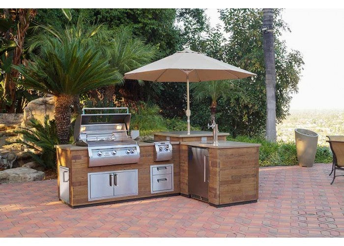 Fire Magic - Silver Pine L-Shaped Reclaimed Wood Island System with Kegerator Cutout-United Backyard