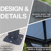 Hanover - 10'x10' Aluminum Gazebo with PC Board Hard Top - Dark Gray-United Backyard