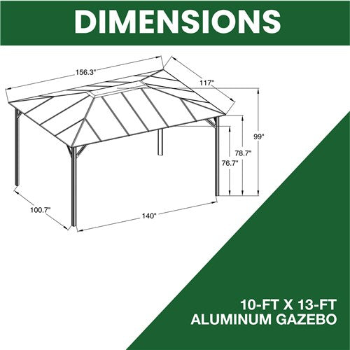 Hanover - 13'x10' Aluminum Gazebo PC Board Hard Top w/Curtains & Netting - Dark Gray-United Backyard