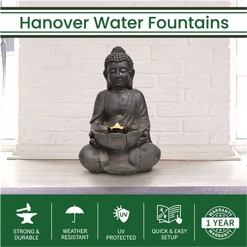 Hanover - 18in Buddha Polyresin Fountain with Lights - Stone-United Backyard