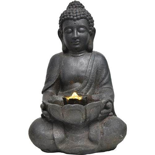 Hanover - 18in Buddha Polyresin Fountain with Lights - Stone-United Backyard