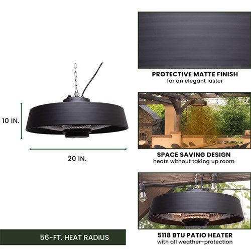 Hanover - 20 in Hanging Electric Heater-1 heat settings with Remote - Black-United Backyard