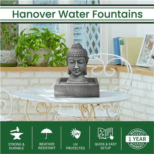 Hanover - 20in Buddha Bust Polyresin Fountain with Lights - Stone-United Backyard