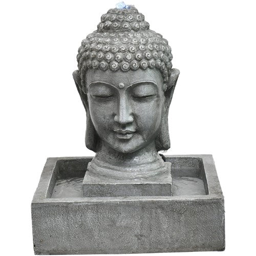 Hanover - 20in Buddha Bust Polyresin Fountain with Lights - Stone-United Backyard