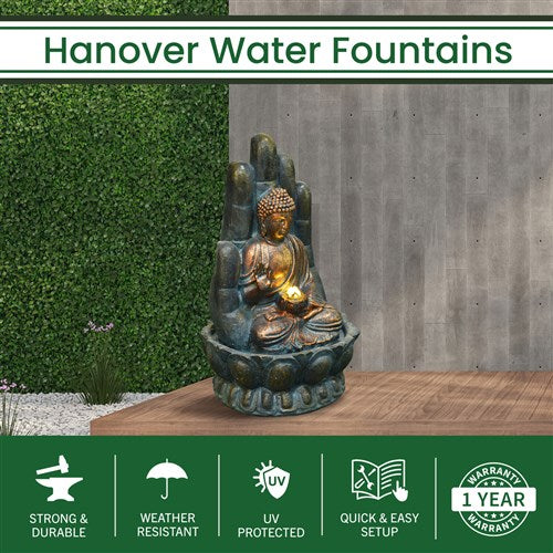 Hanover - 21in Buddha Fountain with Lights - Stone-United Backyard