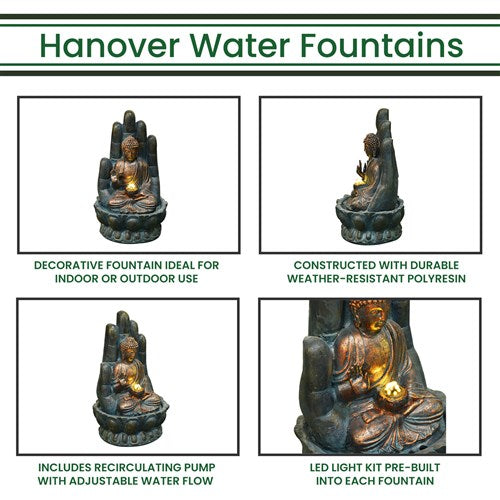Hanover - 21in Buddha Fountain with Lights - Stone-United Backyard
