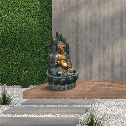 Hanover - 21in Buddha Fountain with Lights - Stone-United Backyard