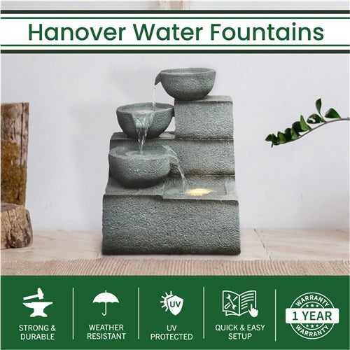 Hanover - 22in Three Tier Cascade Polyresin Fountain with Lights - Stone-United Backyard