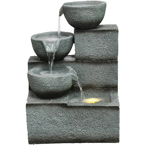 Hanover - 22in Three Tier Cascade Polyresin Fountain with Lights - Stone-United Backyard