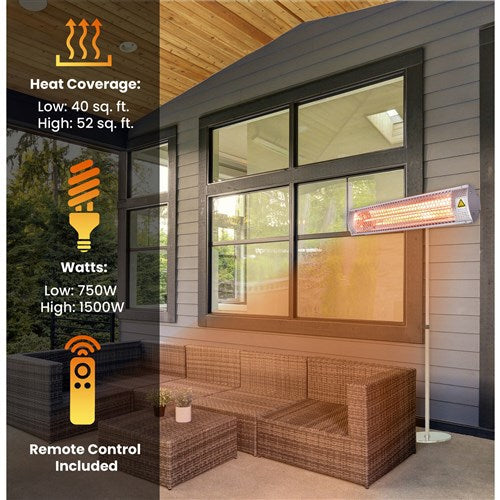 Hanover - 26.5 in Electric Wall/Hanging Heater-2 heat settings, with Remote & stand - Black-United Backyard