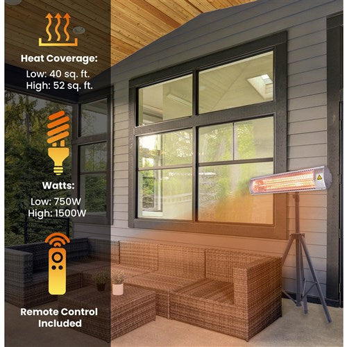 Hanover - 26.5 in Electric Wall/Hanging Heater-2 heat settings, with Remote &tripod - Black-United Backyard