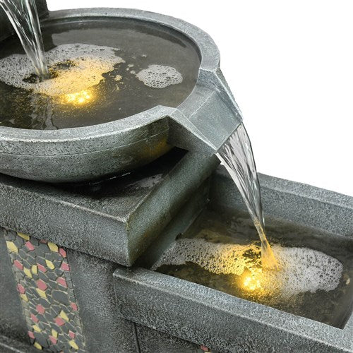 Hanover - 26in Three Tier Horizontal Cascade Polyresin Fountain with Lights - Stone-United Backyard