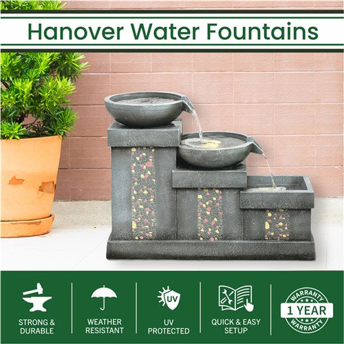 Hanover - 26in Three Tier Horizontal Cascade Polyresin Fountain with Lights - Stone-United Backyard