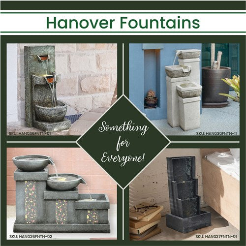 Hanover - 26in Three Tier Horizontal Cascade Polyresin Fountain with Lights - Stone-United Backyard