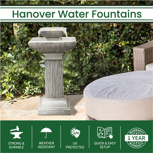 Hanover - 26in Two Tier Pedestal Polyresin Fountain with Lights - Stone-United Backyard