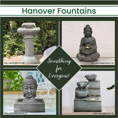 Hanover - 26in Two Tier Pedestal Polyresin Fountain with Lights - Stone-United Backyard