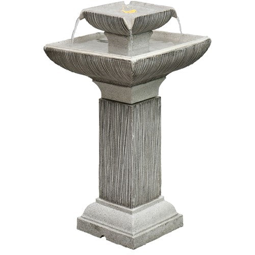 Hanover - 26in Two Tier Pedestal Polyresin Fountain with Lights - Stone-United Backyard