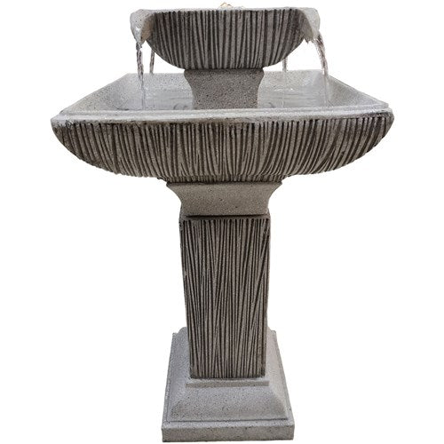 Hanover - 26in Two Tier Pedestal Polyresin Fountain with Lights - Stone-United Backyard