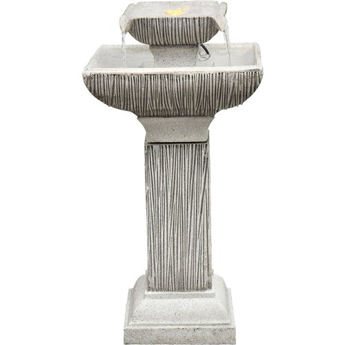 Hanover - 26in Two Tier Pedestal Polyresin Fountain with Lights - Stone-United Backyard