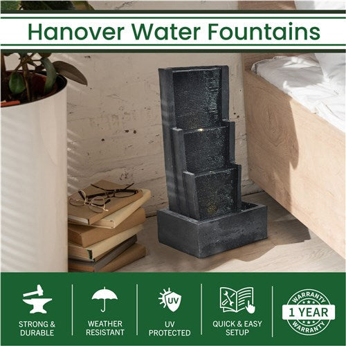 Hanover - 27in Three Tier Vertical Cascade Polyresin Fountain with Lights - Stone-United Backyard