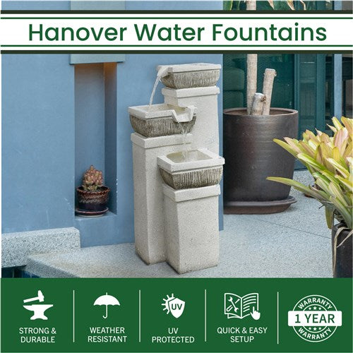 Hanover - 30in Three Tier Cascade Polyresin Fountain with Lights - Stone-United Backyard