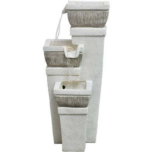 Hanover - 30in Three Tier Cascade Polyresin Fountain with Lights - Stone-United Backyard