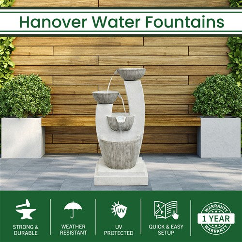 Hanover - 33in Three Tier Cascade Polyresin Fountain with Lights - Stone-United Backyard