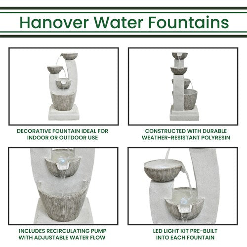 Hanover - 33in Three Tier Cascade Polyresin Fountain with Lights - Stone-United Backyard