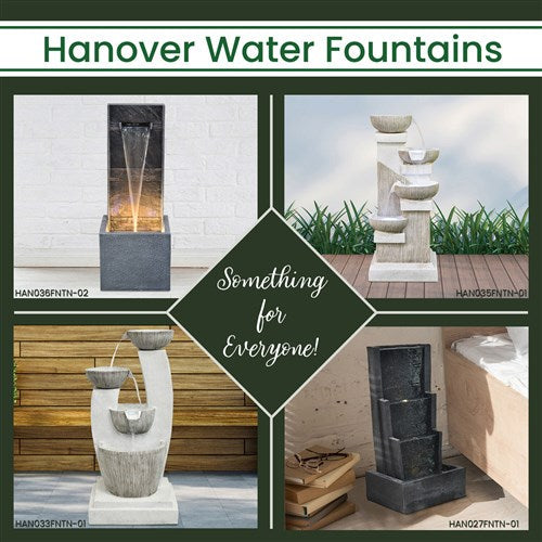 Hanover - 33in Three Tier Cascade Polyresin Fountain with Lights - Stone-United Backyard