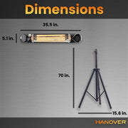 Hanover - 35.4" Carbon Lamp w/ 3 Power Settings, Remote, and Tripod Stand - Silver/Black-United Backyard