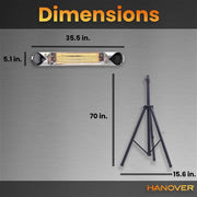 Hanover - 35.4" Carbon Lamp w/ 3 Power Settings, Remote, and Tripod Stand - Silver/Black-United Backyard